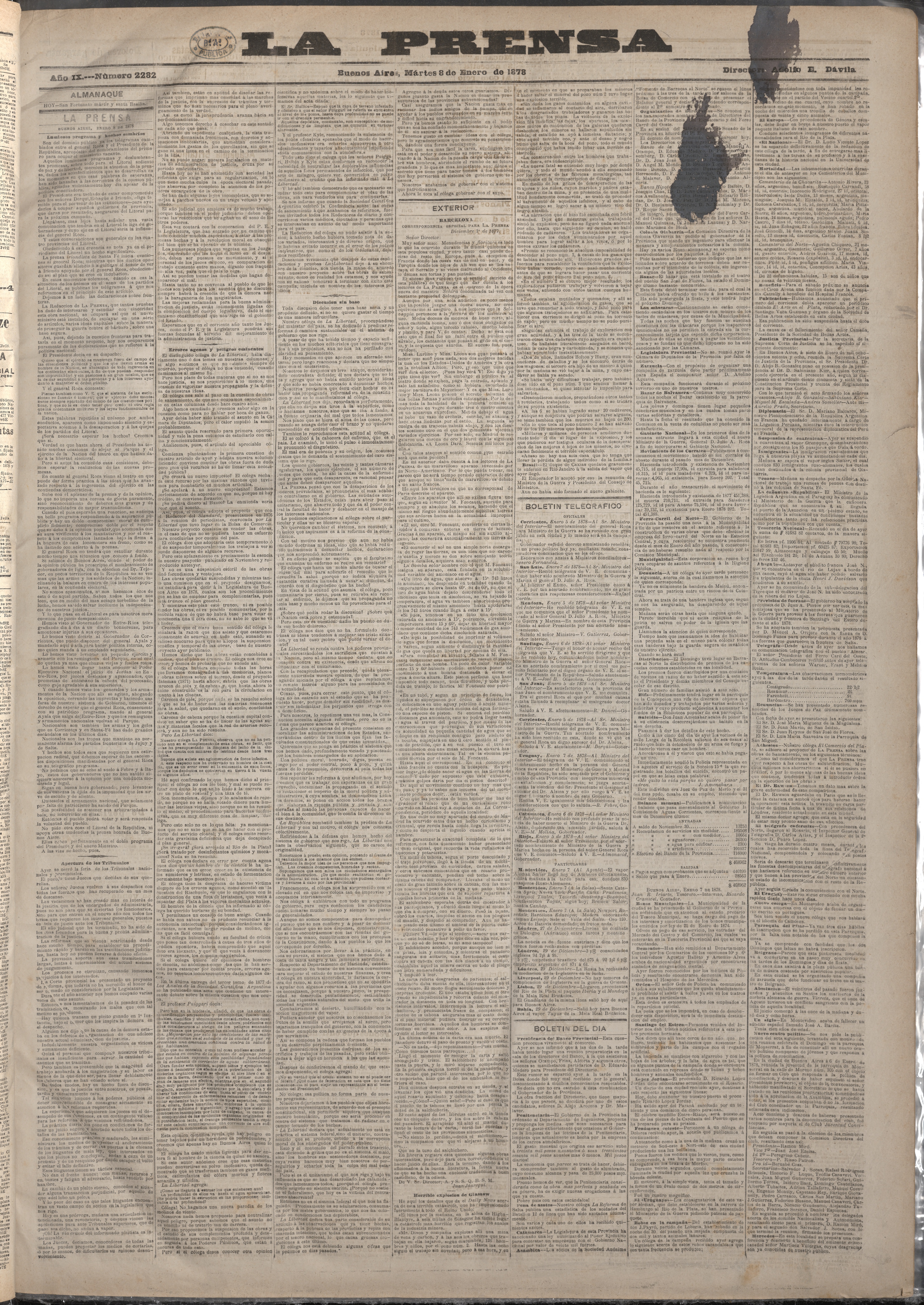 P&aacute;gina del diario 'La Prensa' de Buenos Aires.