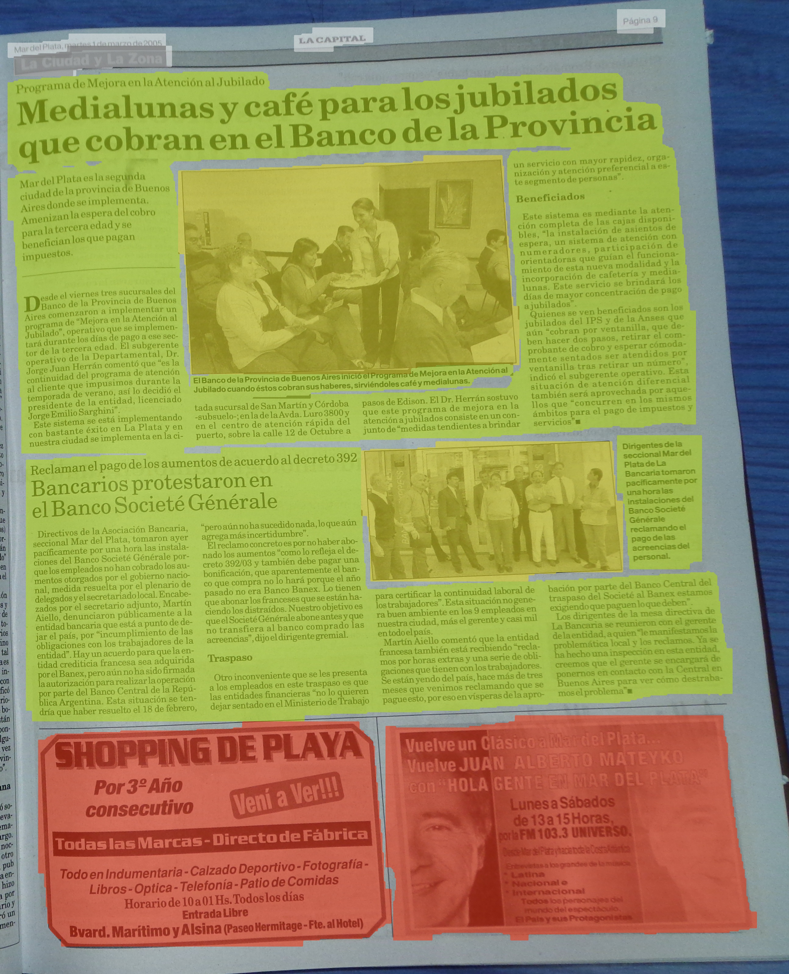 M&aacute;scaras de segmentaci&oacute;n producidas por un detector YOLO sobre una p&aacute;gina de prensa hist&oacute;rica